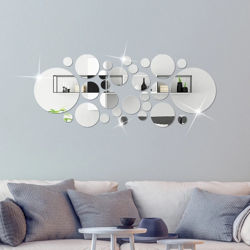 26pcs Round Acrylic Mirror Stickers - Self-Adhesive Removable Bathroom/Kitchen Wall Decor.