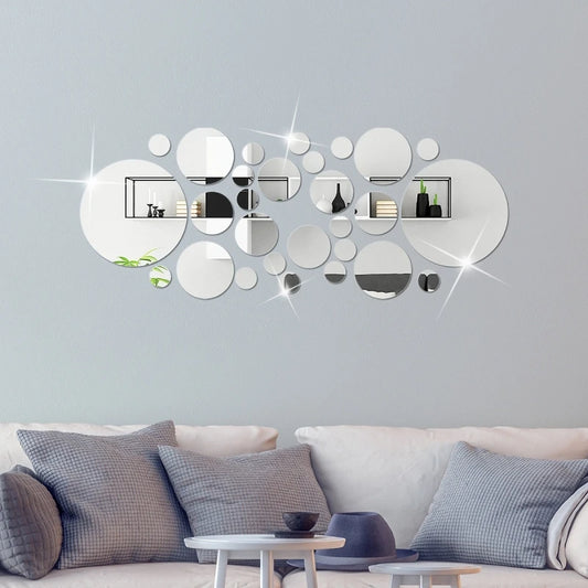 26pcs Round Acrylic Mirror Stickers - Self-Adhesive Removable Bathroom/Kitchen Wall Decor.