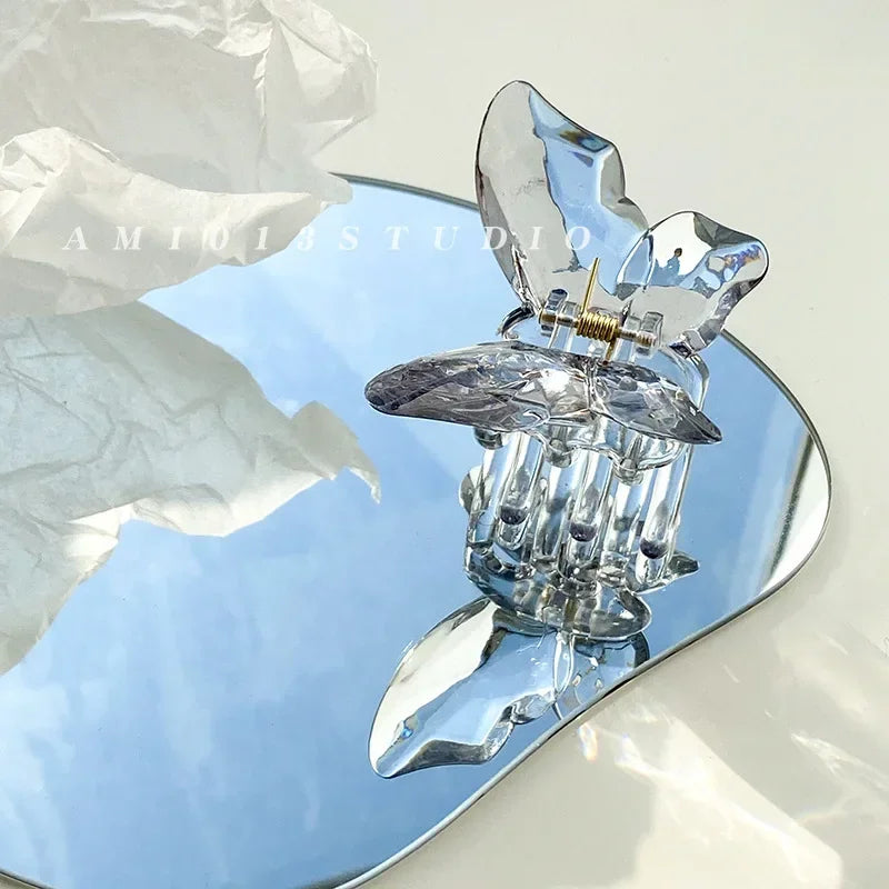 Crystal Butterfly Mermaid Hair Claw Girls Back Head Clamp Clip Transparent Large Hair Clips Hairpins Headdress Hair Accessories