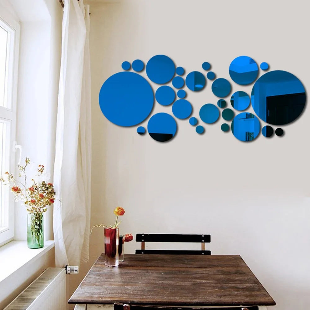 26pcs Round Acrylic Mirror Stickers - Self-Adhesive Removable Bathroom/Kitchen Wall Decor.
