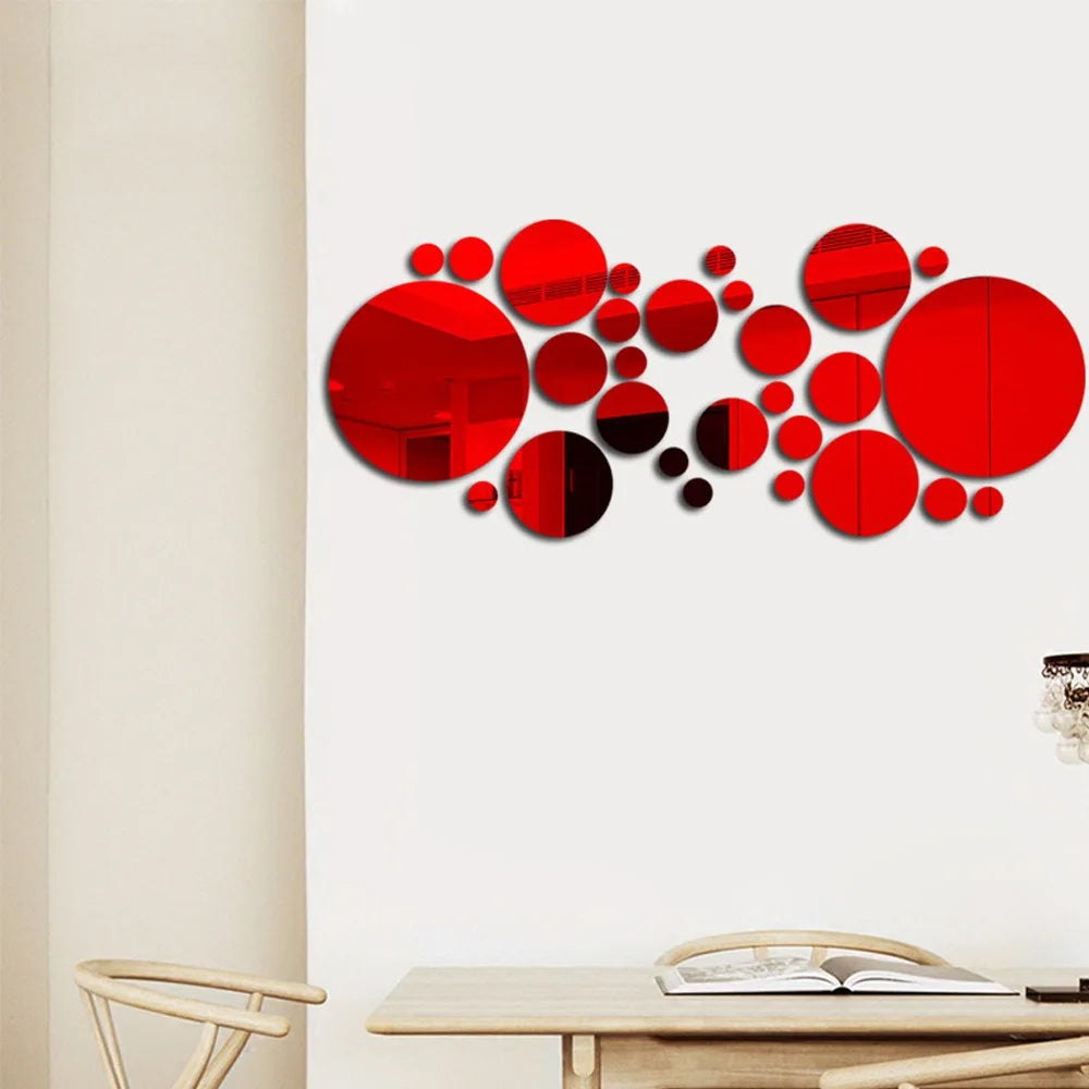 26pcs Round Acrylic Mirror Stickers - Self-Adhesive Removable Bathroom/Kitchen Wall Decor.