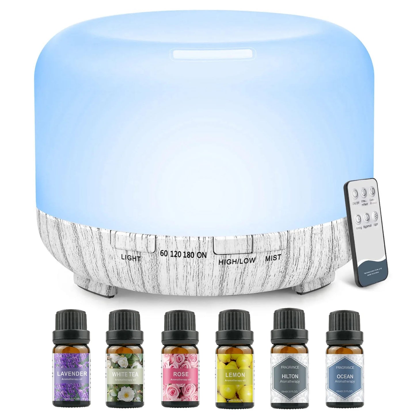 500ML Aromatherapy Oil Diffuser, Aroma Diffuser with 6 Bottle 10ML Essential Oil Set