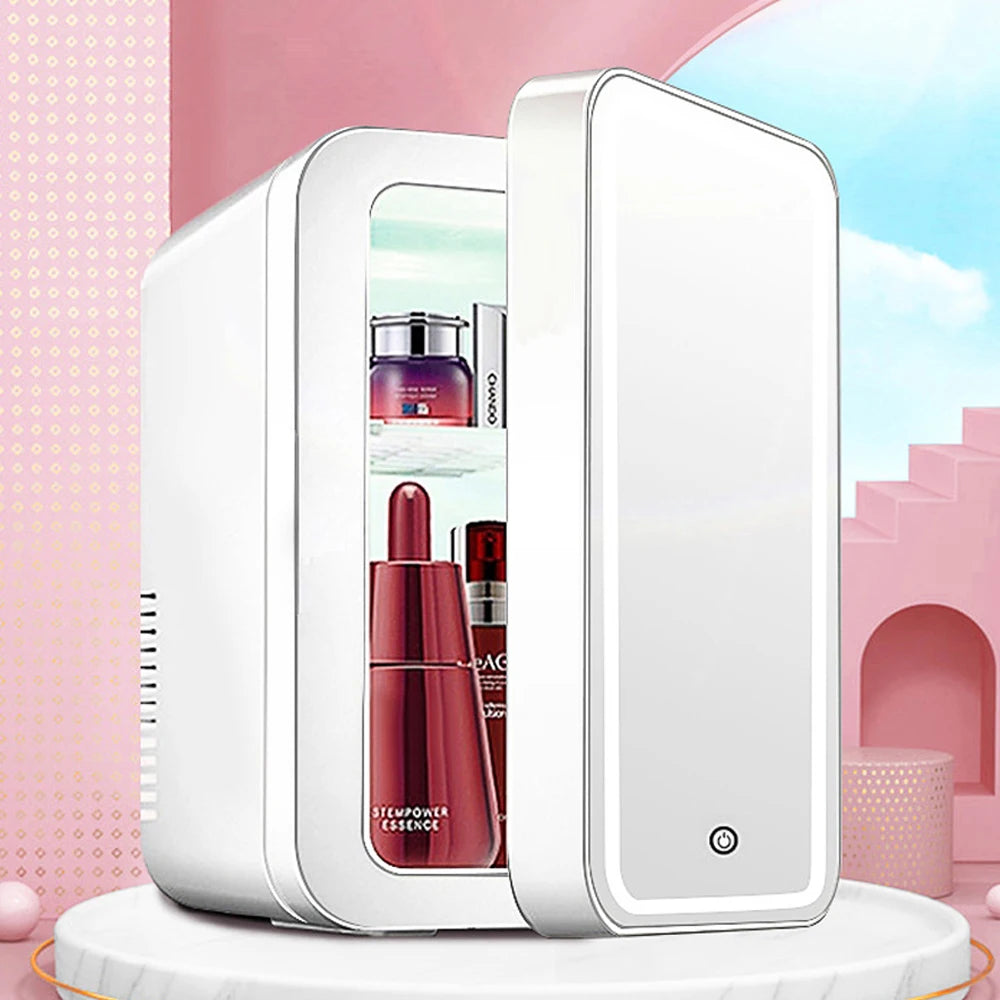 4L Mini Makeup Fridge WIth LED Light Mirror Portable Cosmetic Storage Refrigerator