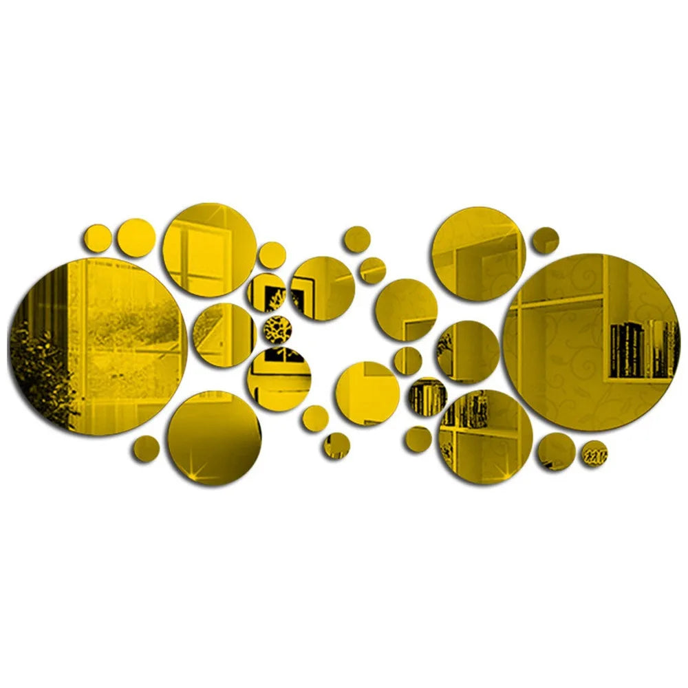 26pcs Round Acrylic Mirror Stickers - Self-Adhesive Removable Bathroom/Kitchen Wall Decor.