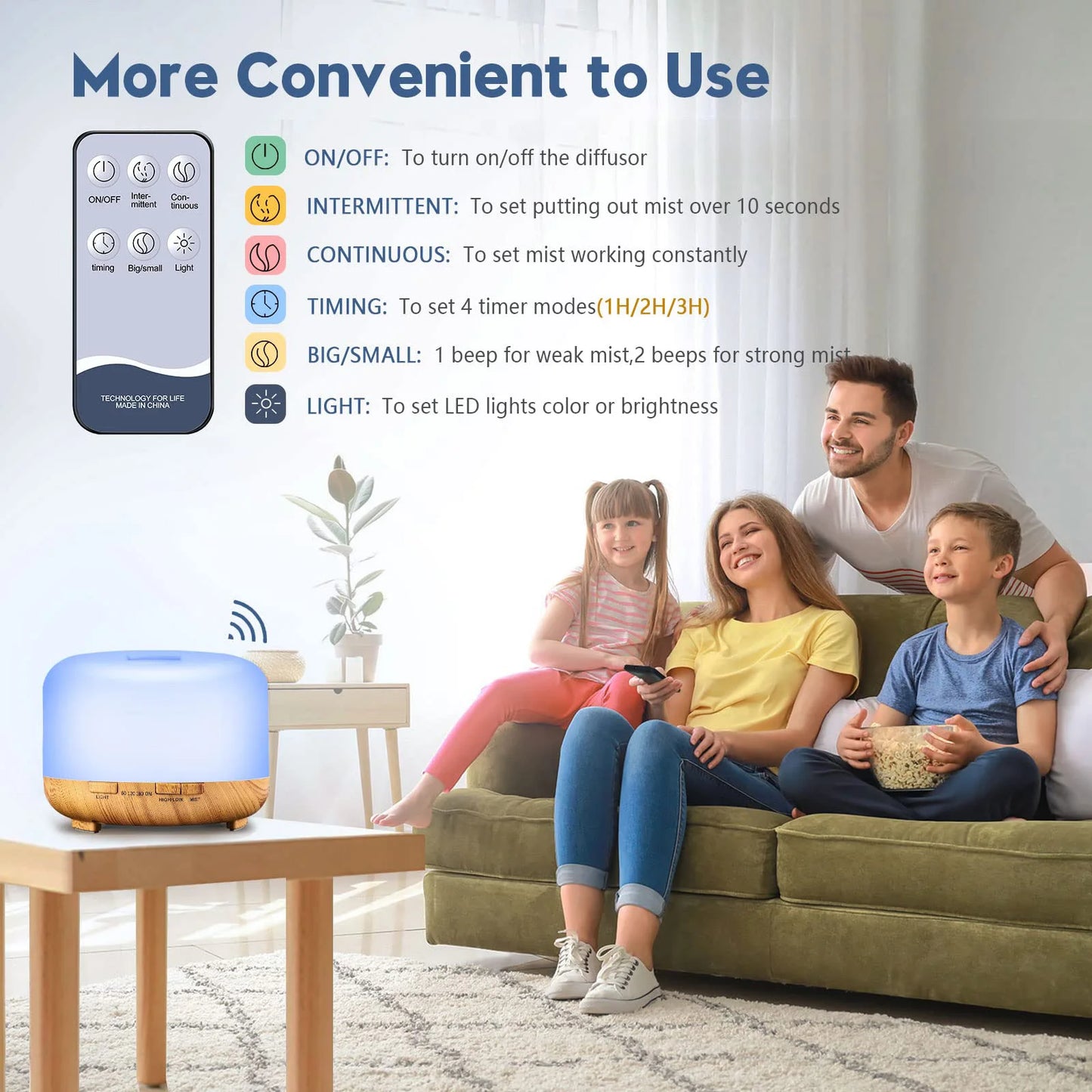 500ML Aromatherapy Oil Diffuser, Aroma Diffuser with 6 Bottle 10ML Essential Oil Set