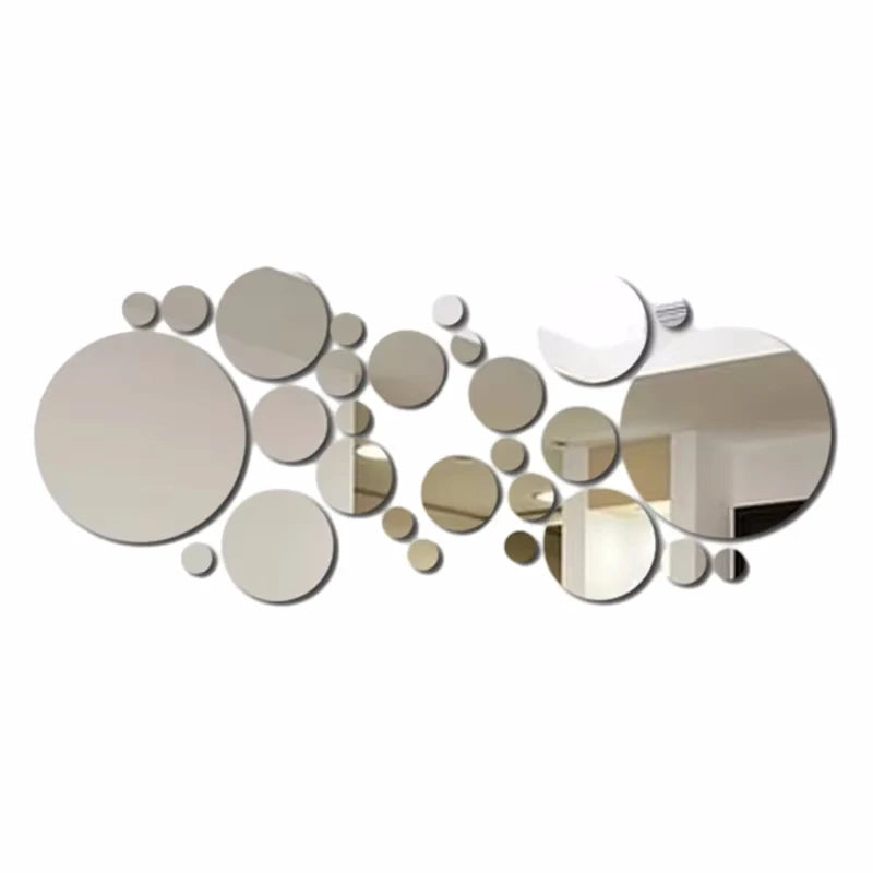 26pcs Round Acrylic Mirror Stickers - Self-Adhesive Removable Bathroom/Kitchen Wall Decor.