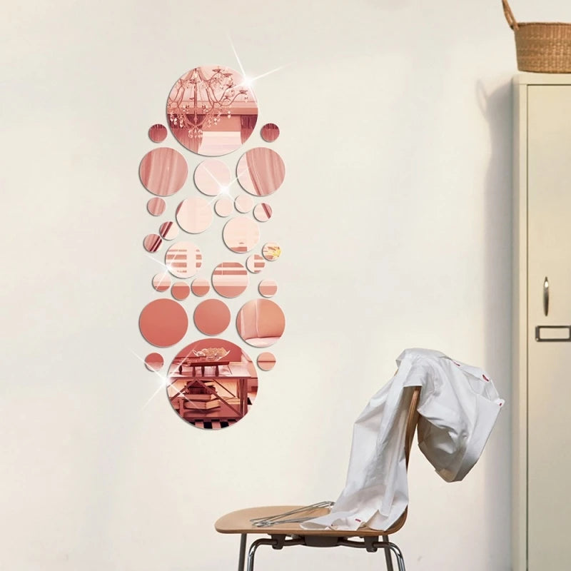 26pcs Round Acrylic Mirror Stickers - Self-Adhesive Removable Bathroom/Kitchen Wall Decor.